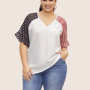 Bloomchic Star & Striped Ruffles Raglan Sleeve Blouse